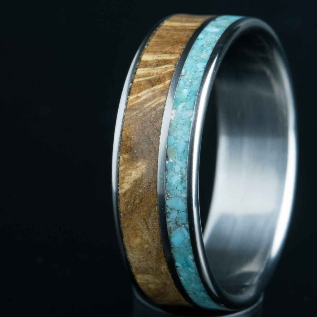oak burl wood and turquoise ring