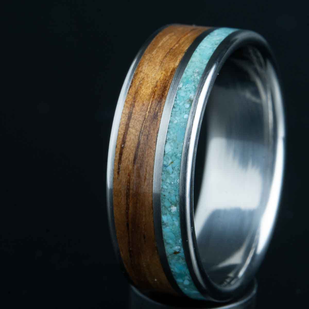 koa and turquoise inlay ring