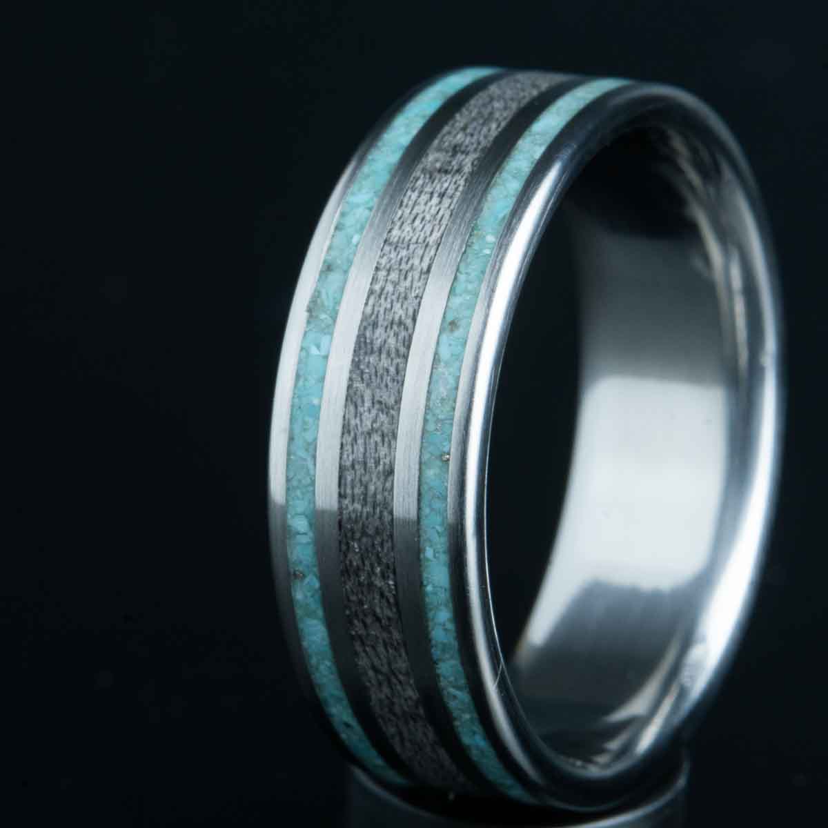 turquoise ring with weathered barnwood