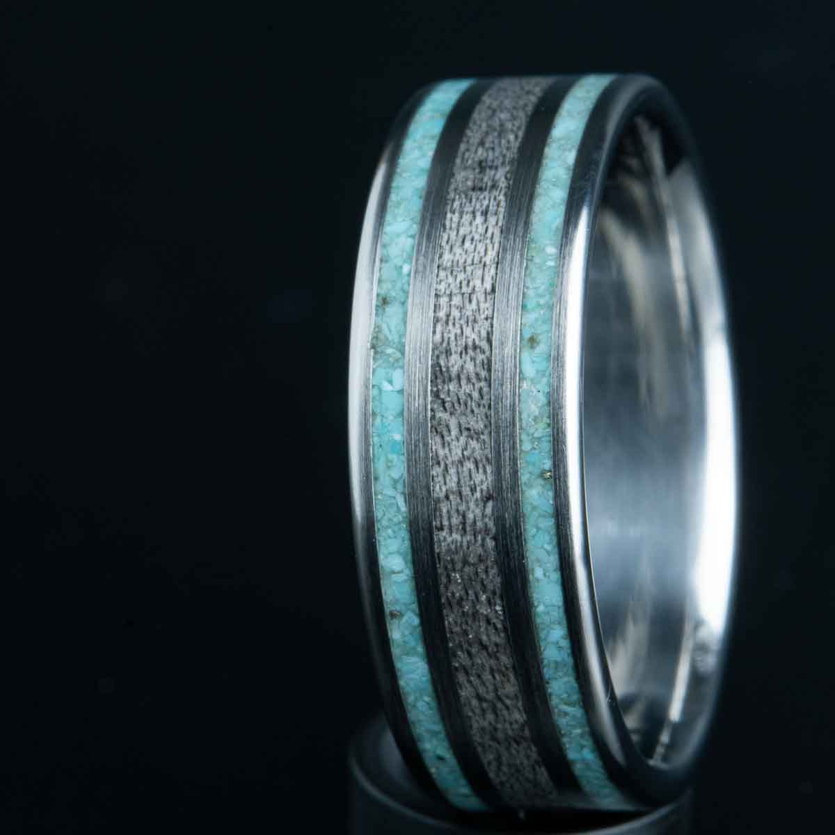 barnwood and turquoise inlay ring