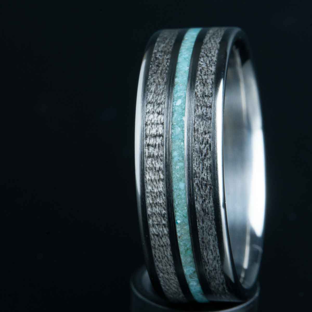 turquoise with grey barnwood ring