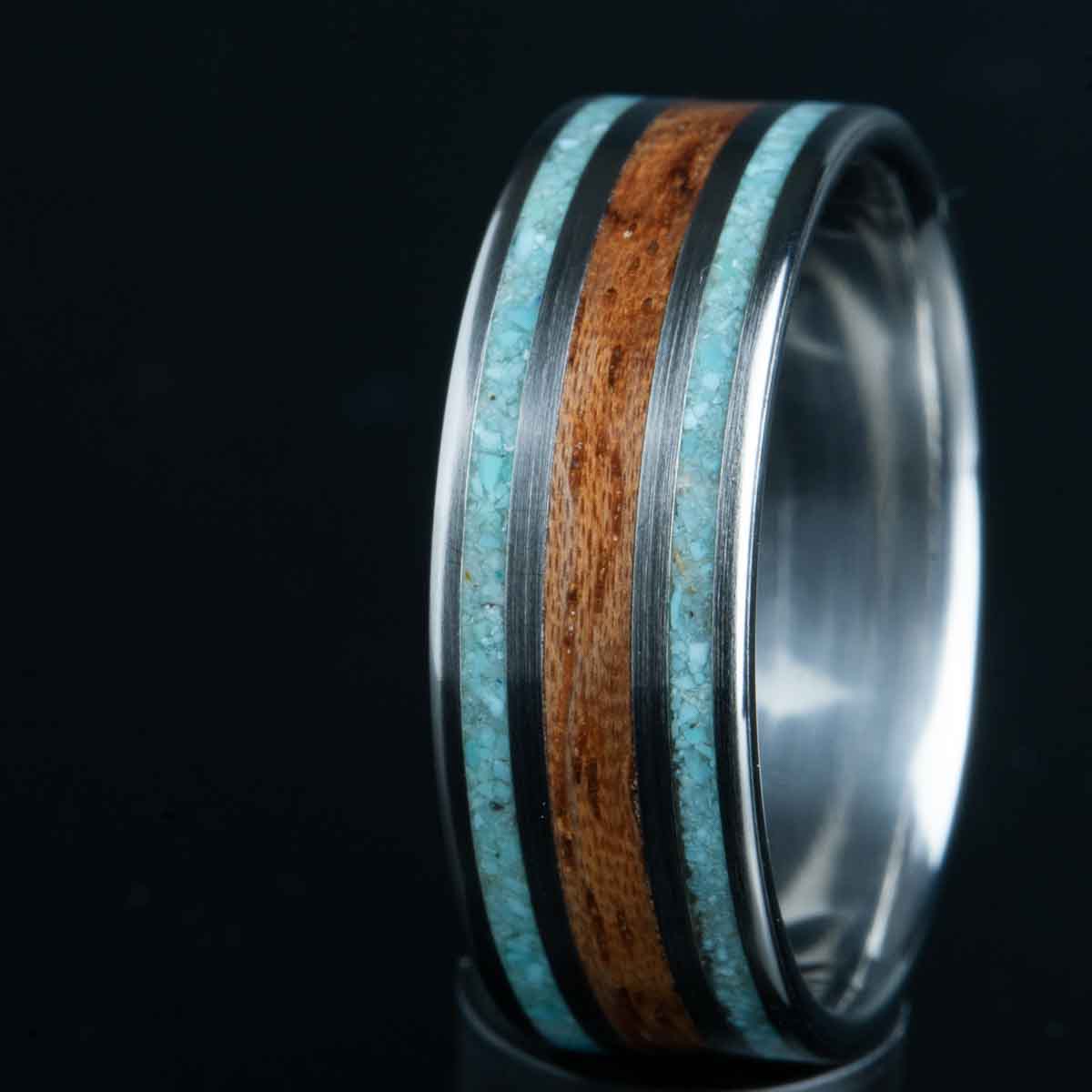 turquoise and bubinga wood ring