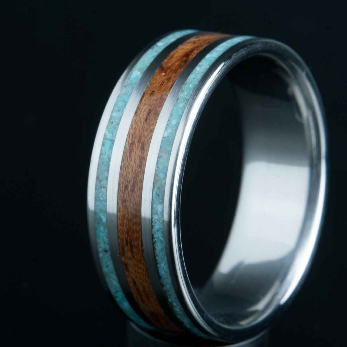 turquoise and titanium with wood ring