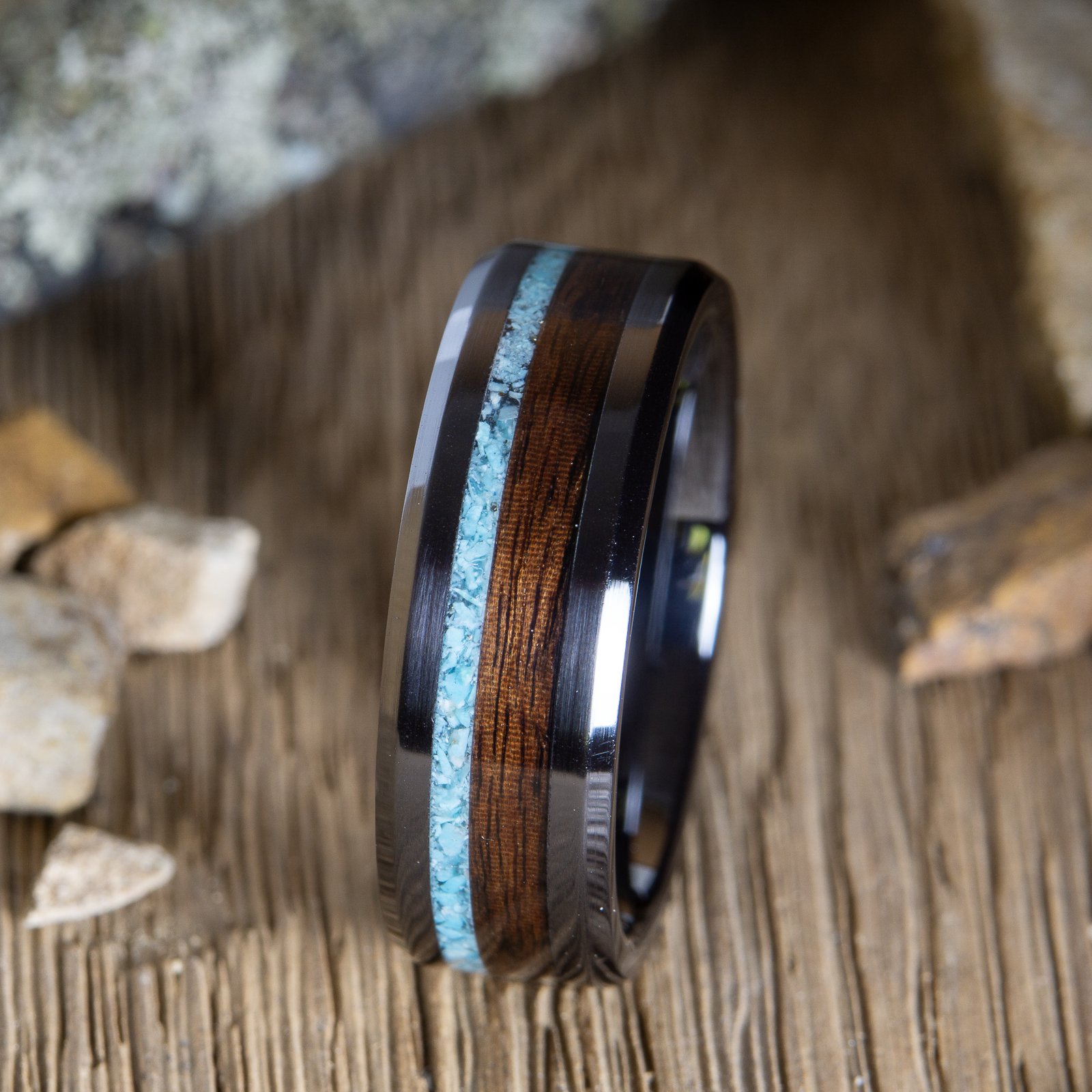 rosewood and turquoise black ring