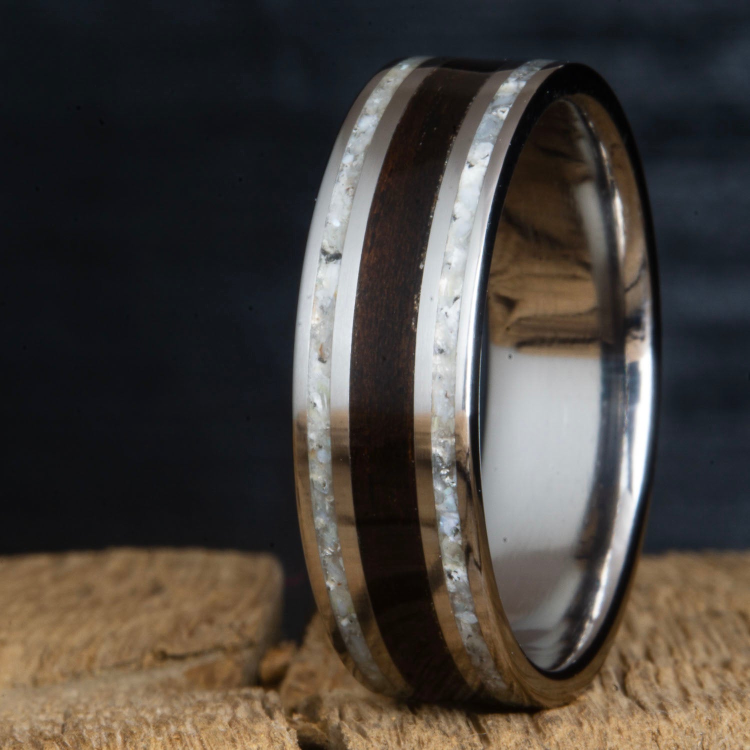 Ebony ring with double mother of pearl inlay