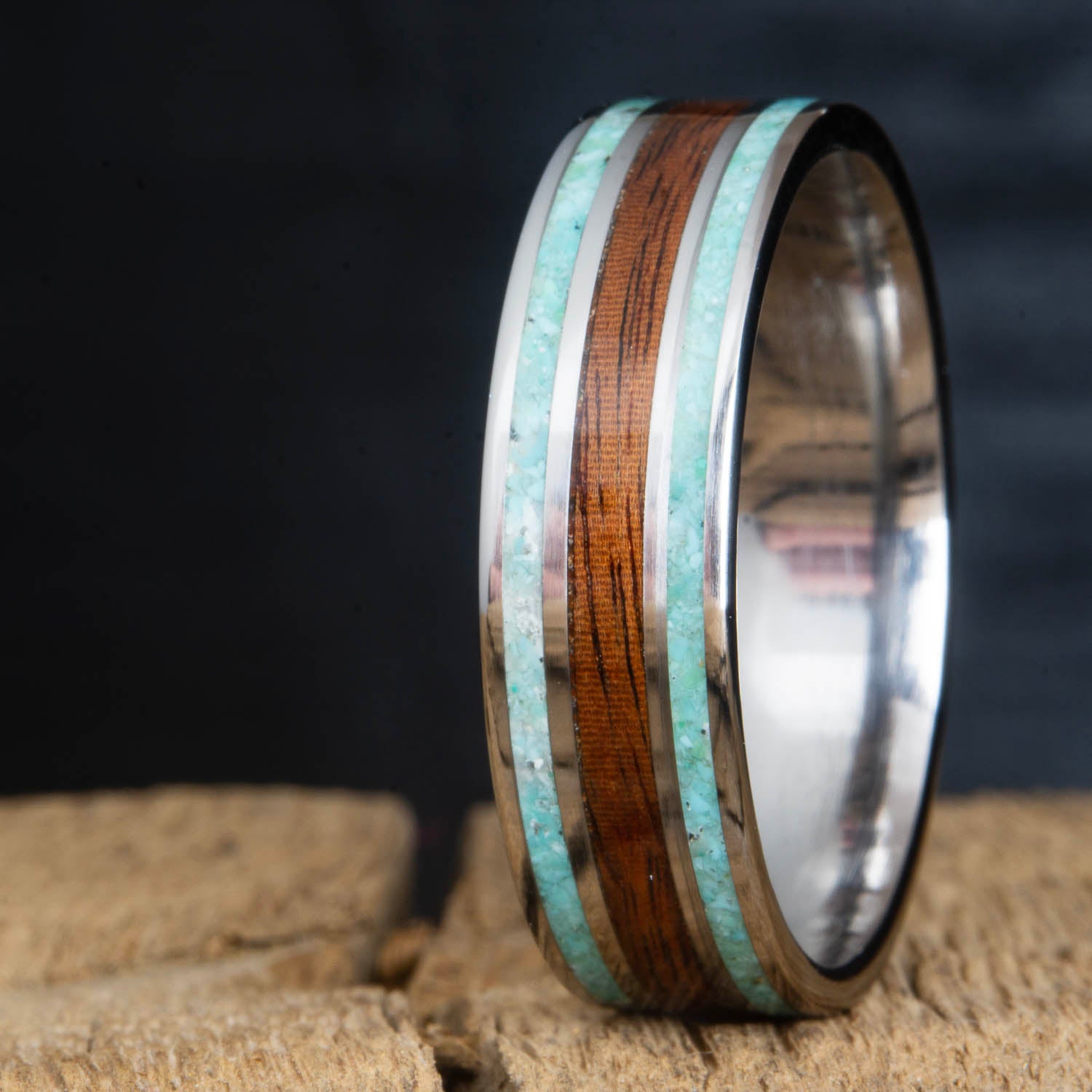 Rosewood and turquoise stone ring