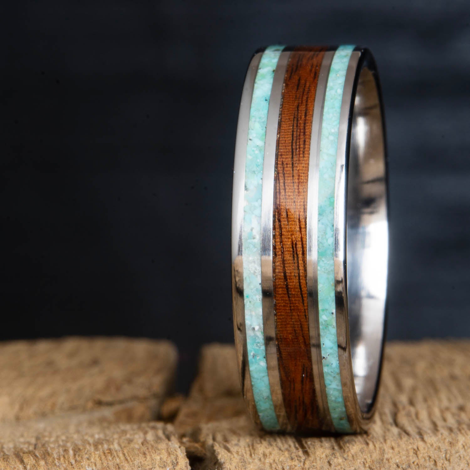 Rosewood and turquoise stone ring