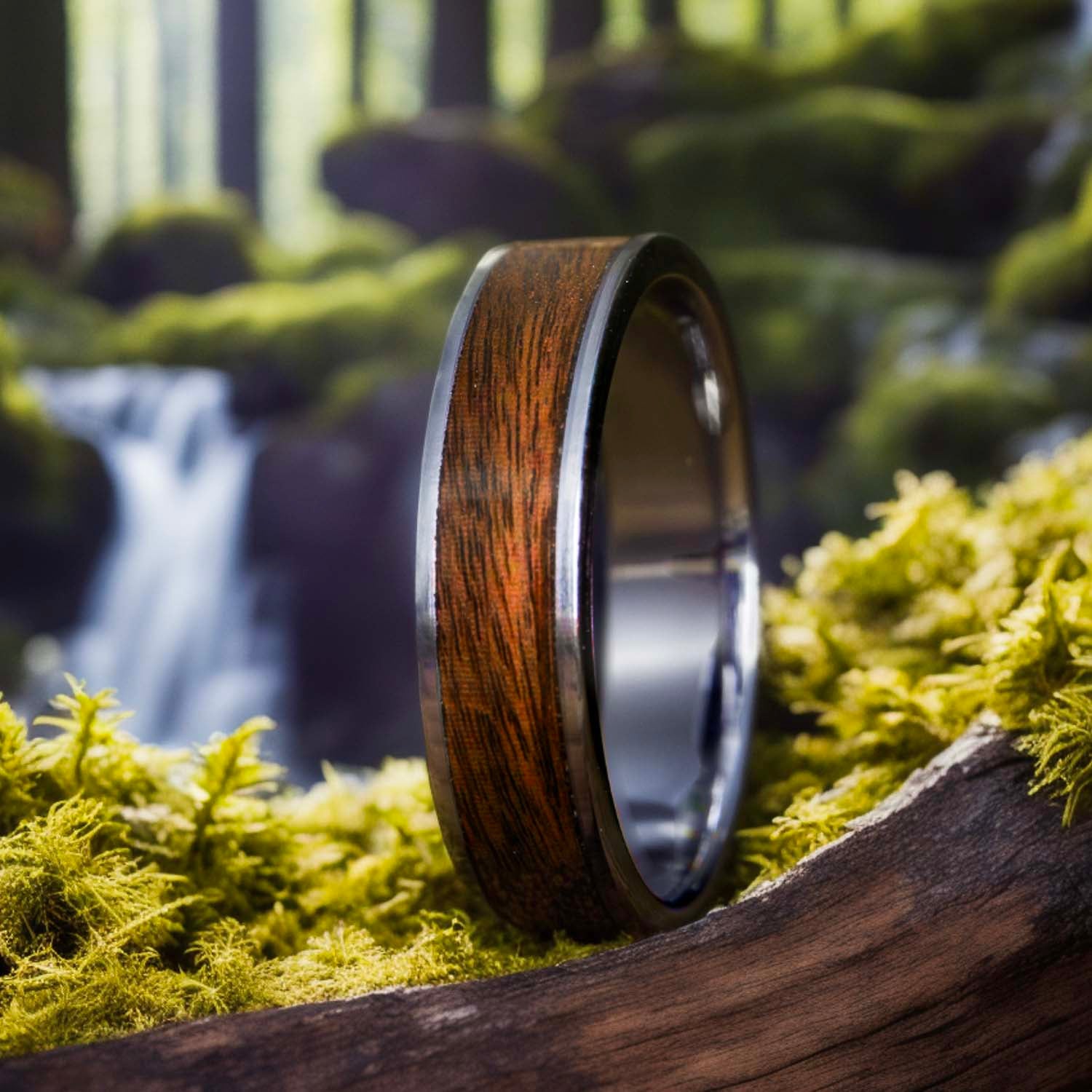 unique mens ring with single rosewood inlay