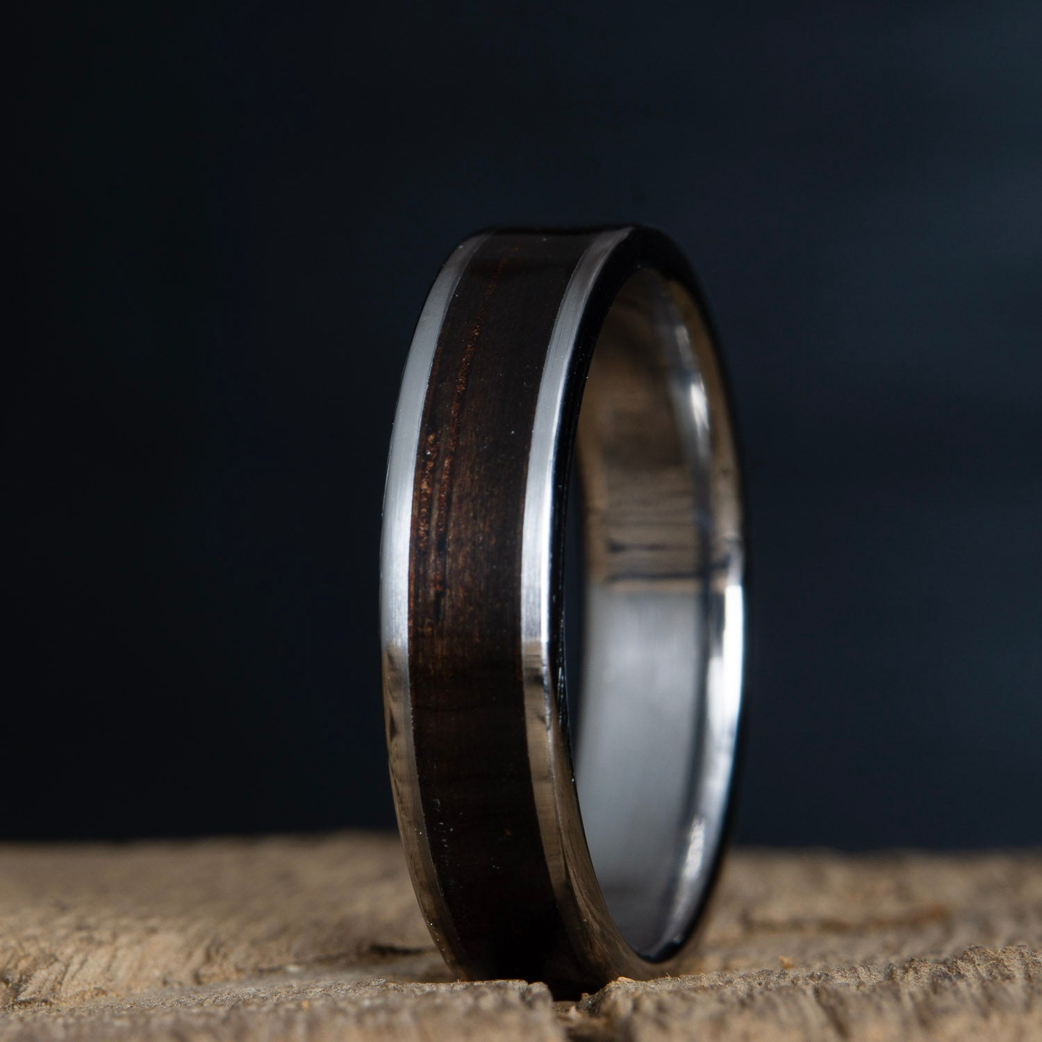 Ebony inlay titanium ring