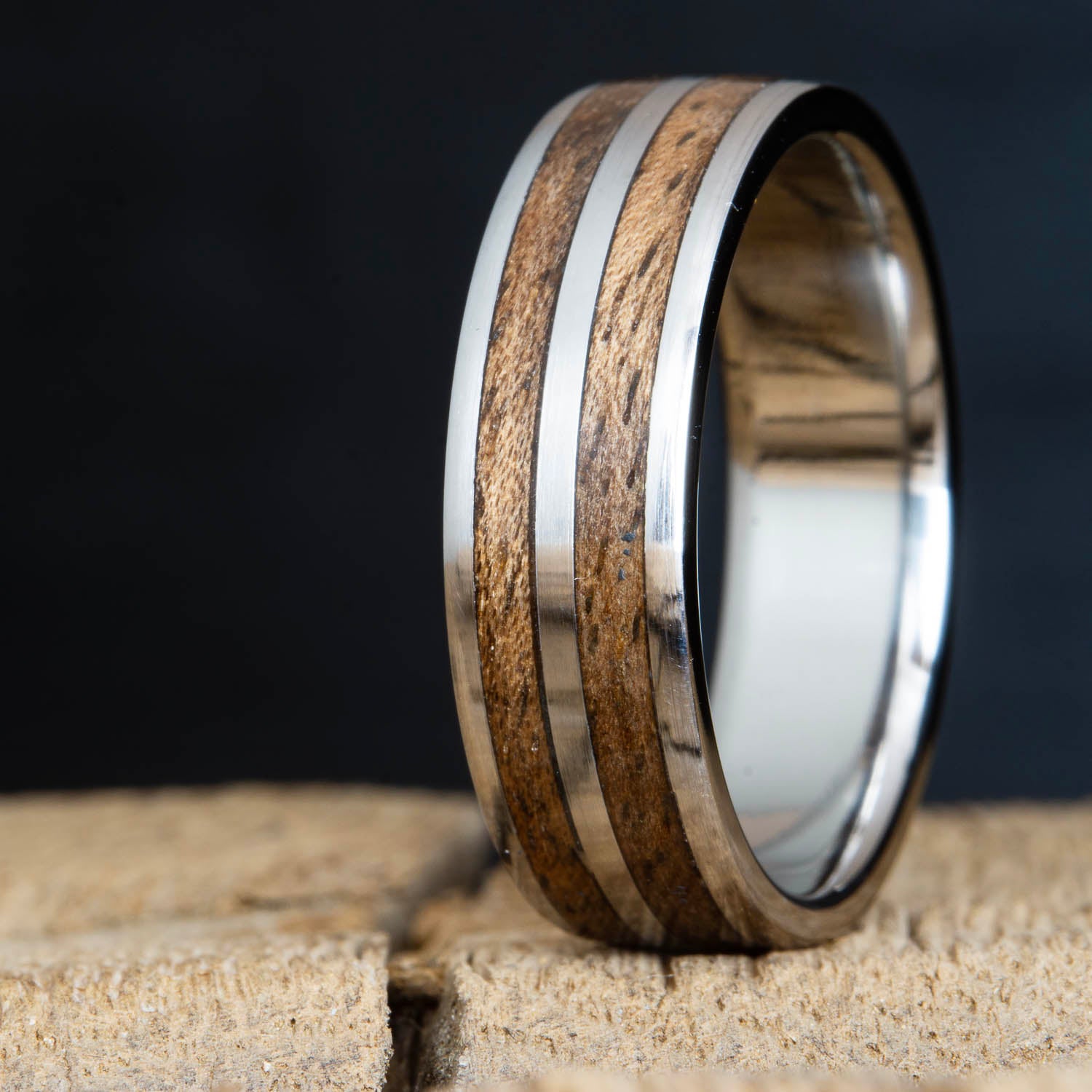 Walnut wood double inlay ring