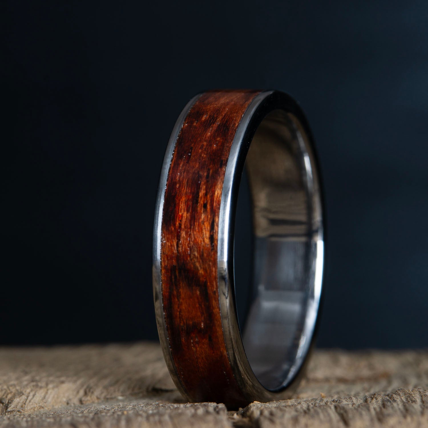 Bubinga wood inlay titanium ring 6mm wide
