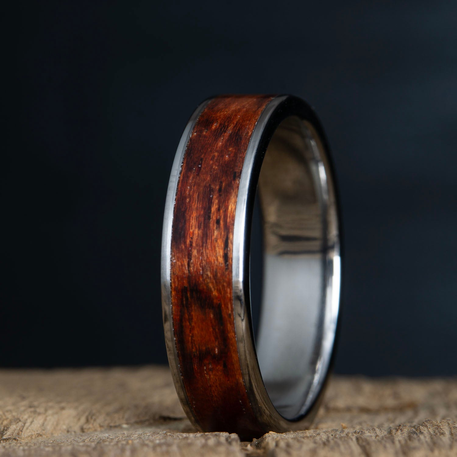 Bubinga wood inlay titanium ring 6mm wide