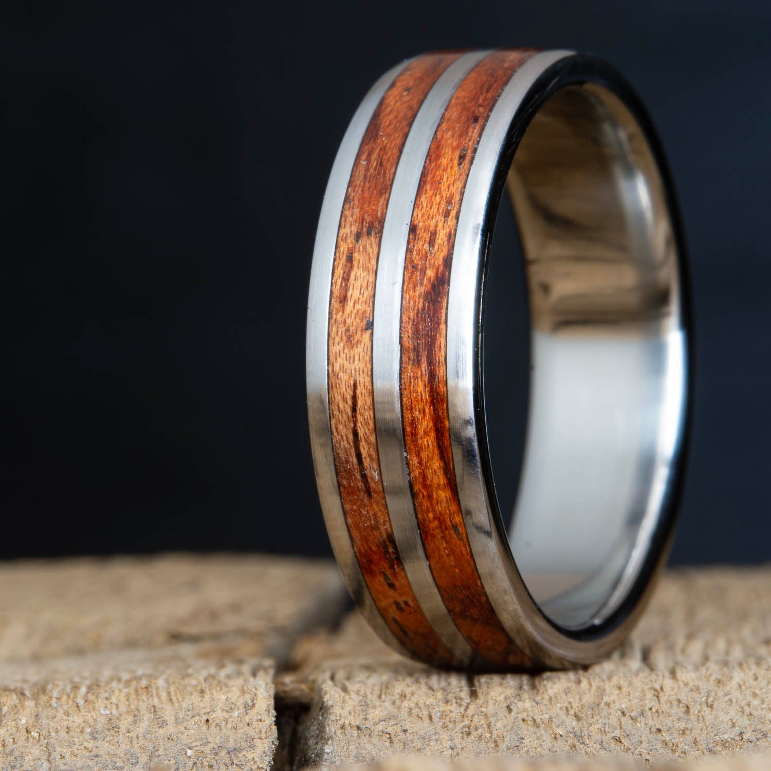 Bubinga wood double inlay ring