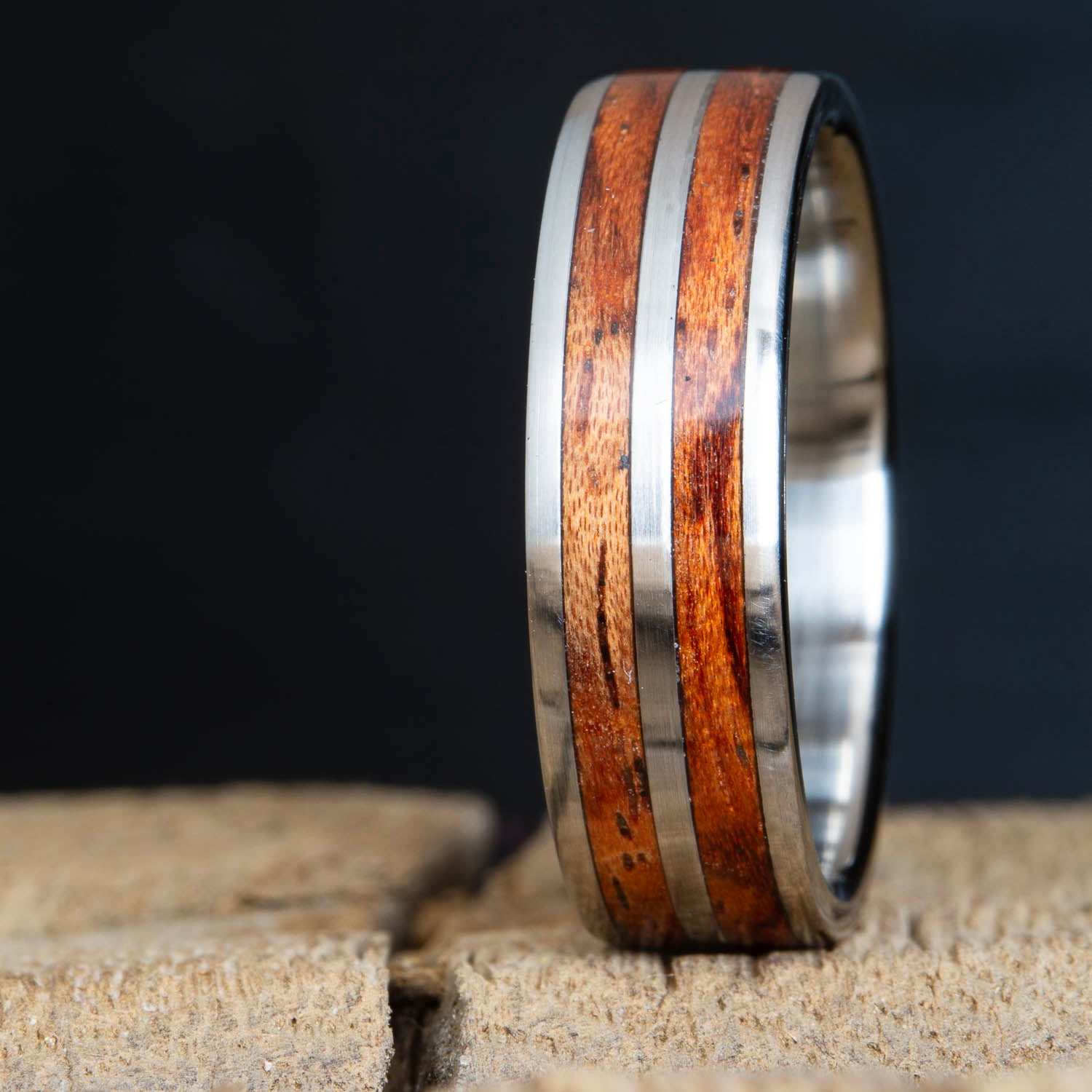 Bubinga inlay mens ring