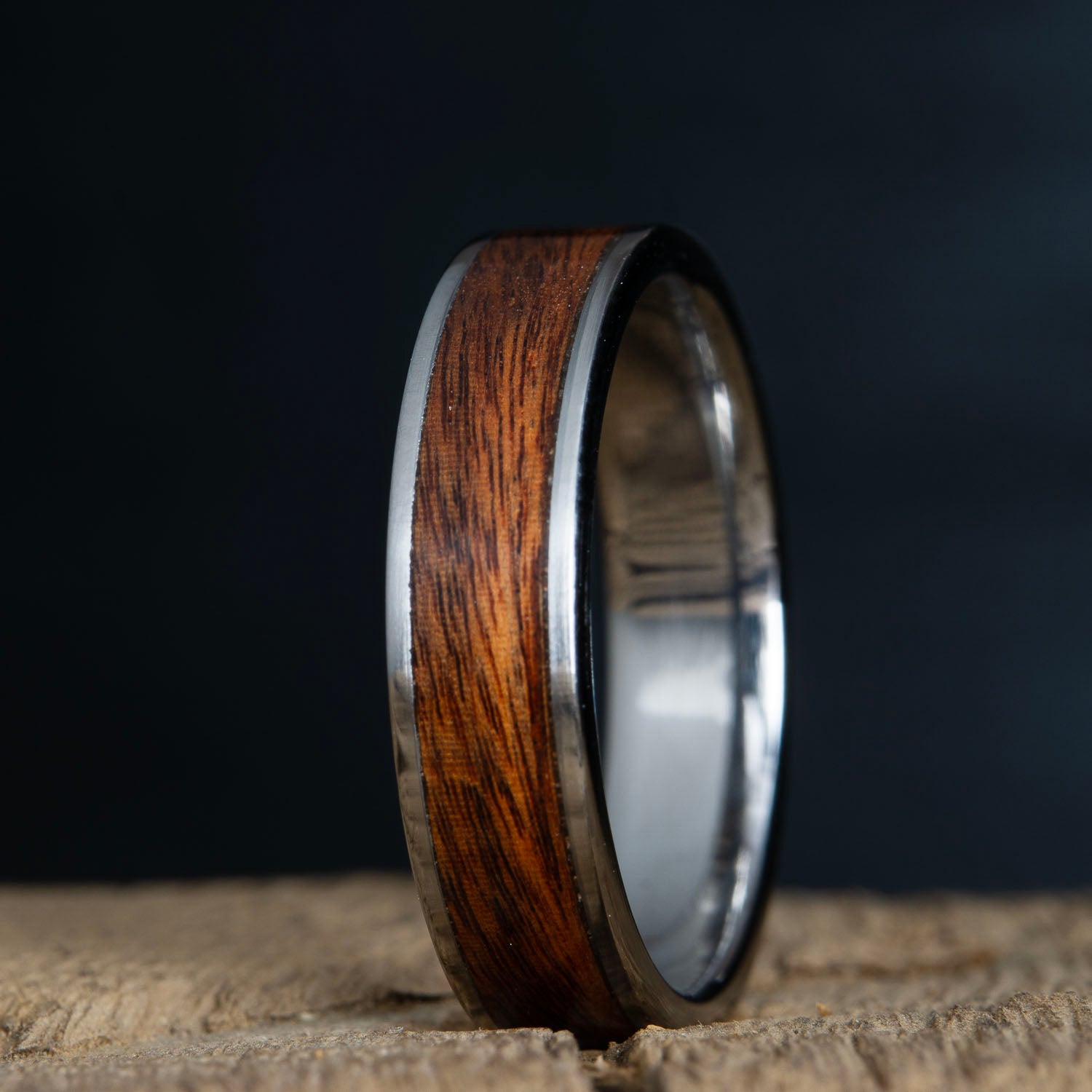 Rosewood inlay titanium ring