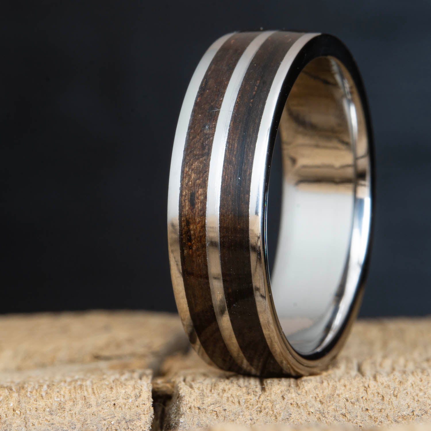 Black Walnut wooden rings – Peacefield Titanium