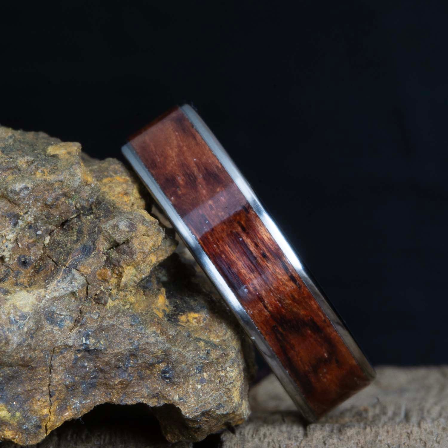 Bubinga wood inlay titanium ring 6mm wide