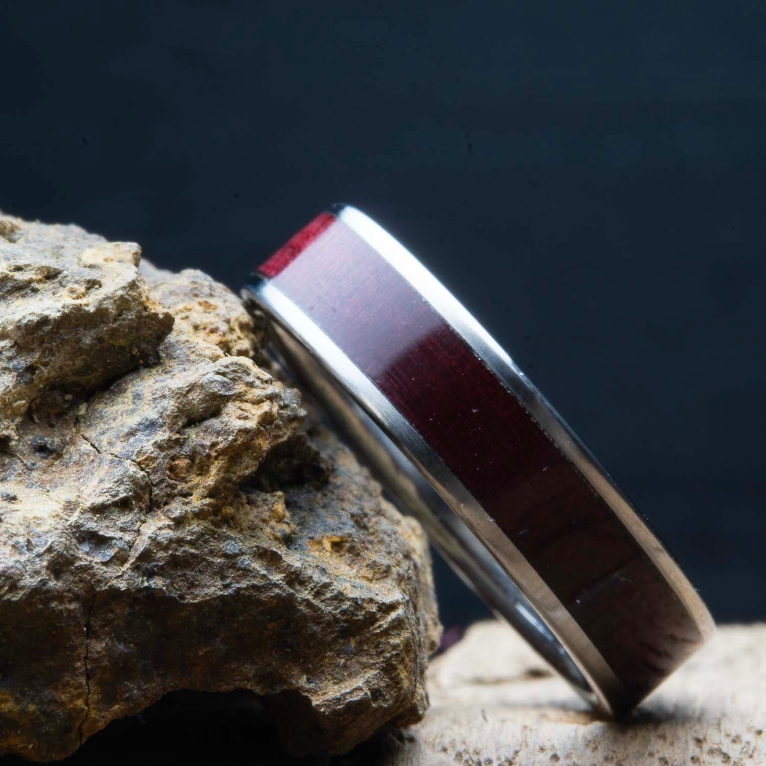 Purpleheart inlay titanium ring