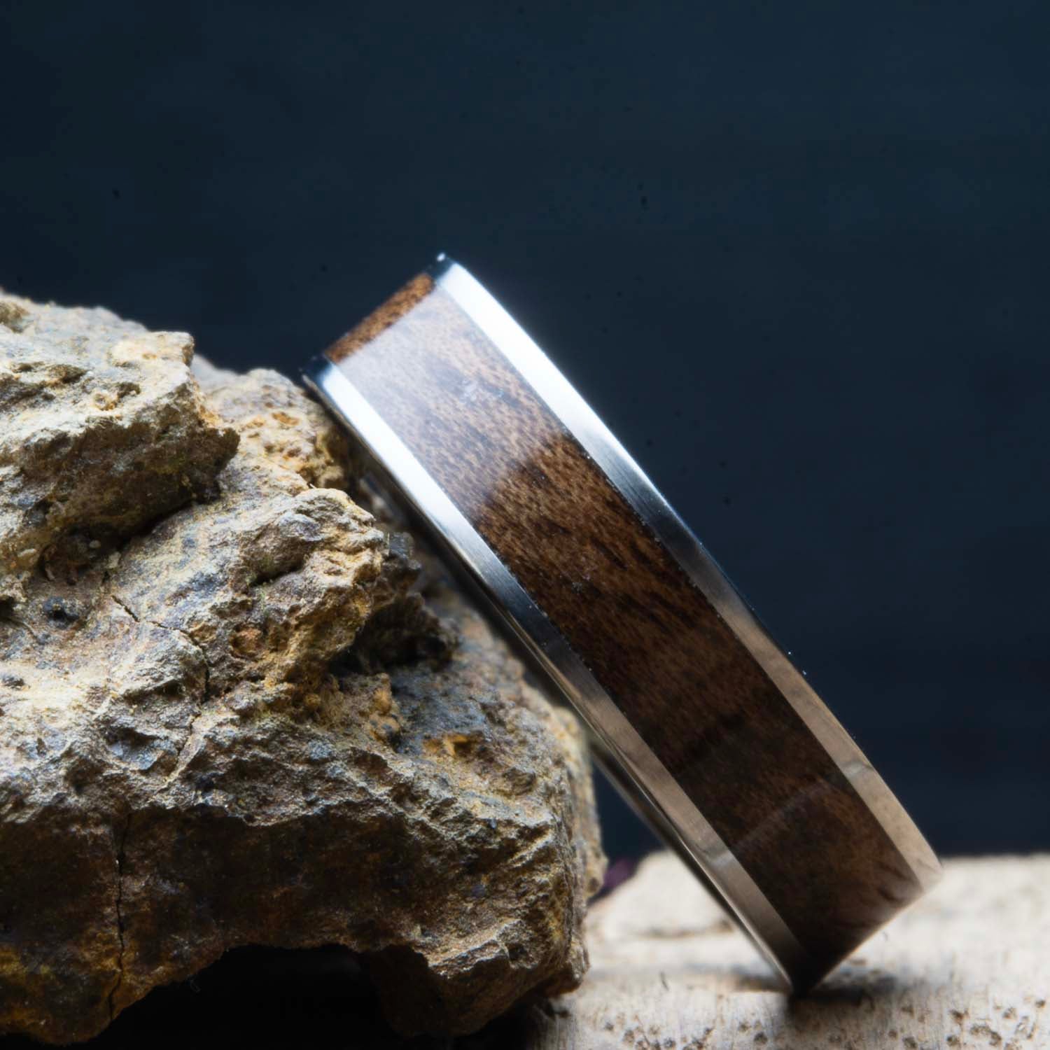 walnut and titanium unique mens wedding band