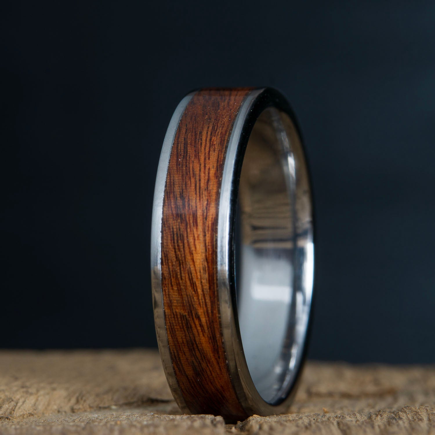 Rosewood inlay titanium ring
