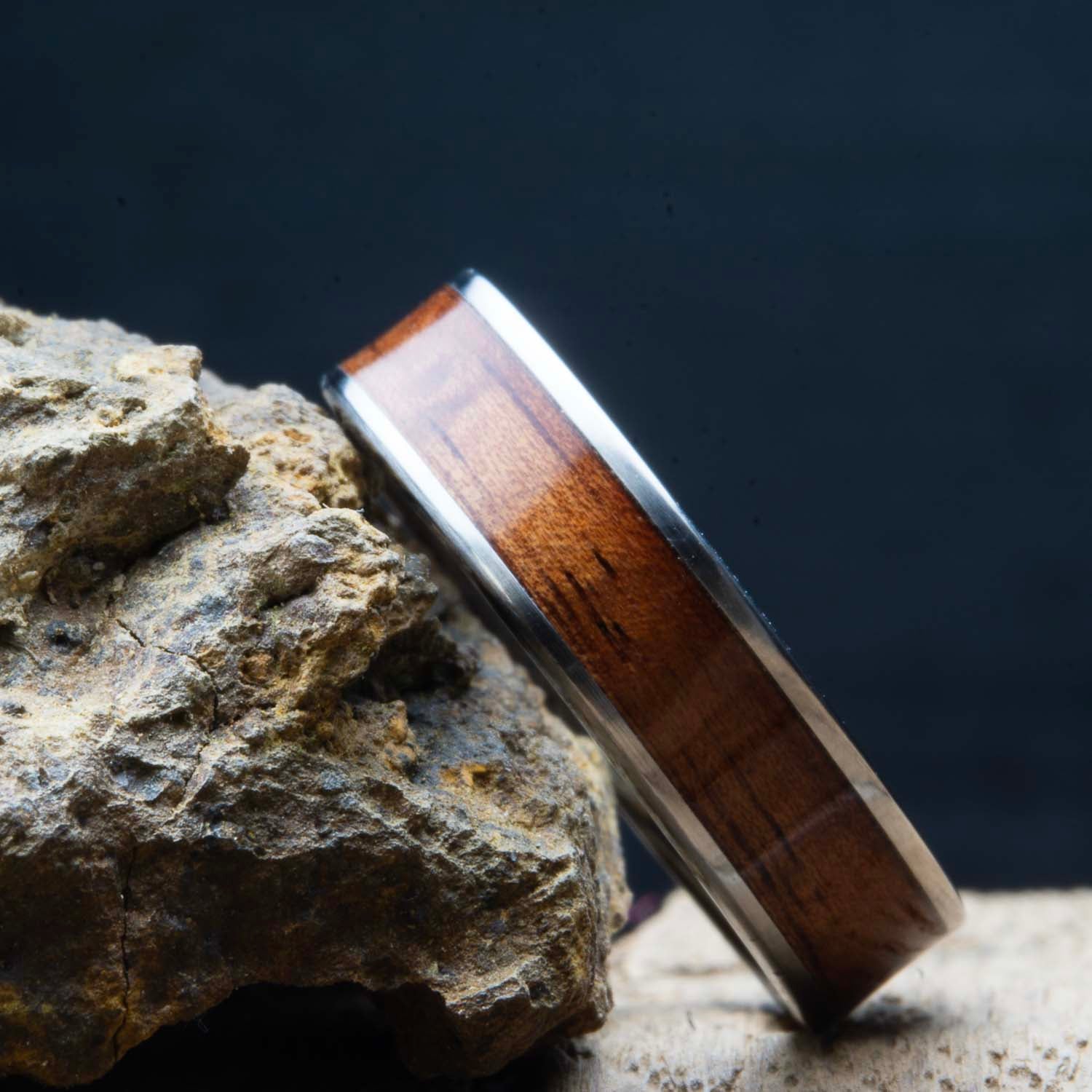 Koa inlay titanium ring