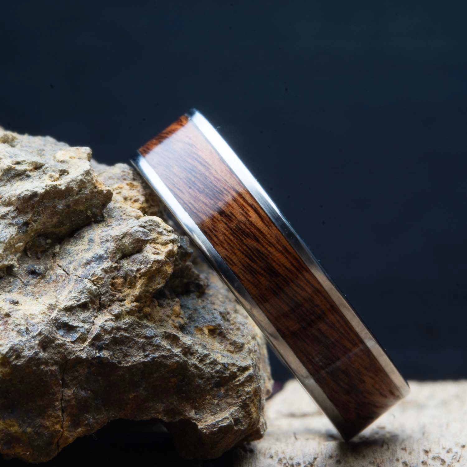 Rosewood inlay titanium ring