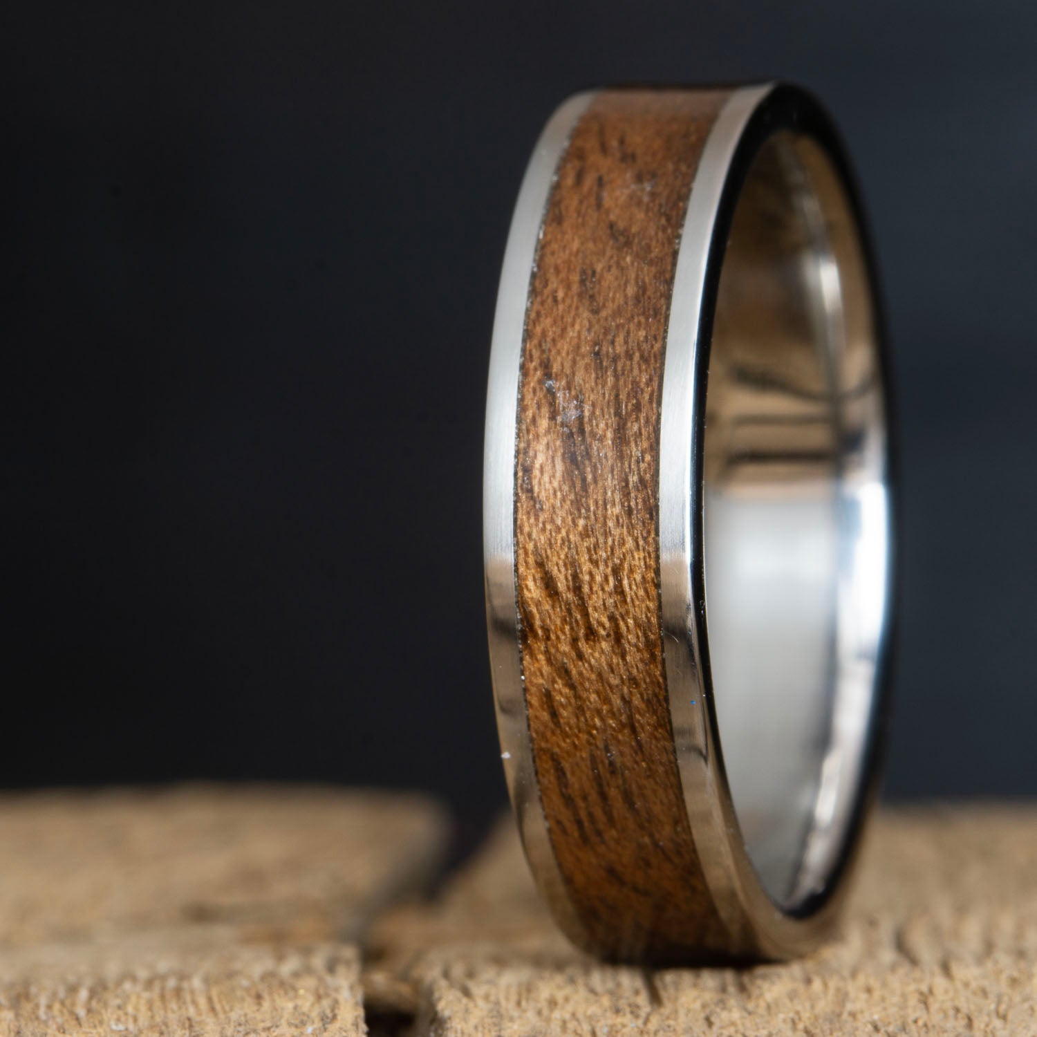 Walnut inlay titanium ring