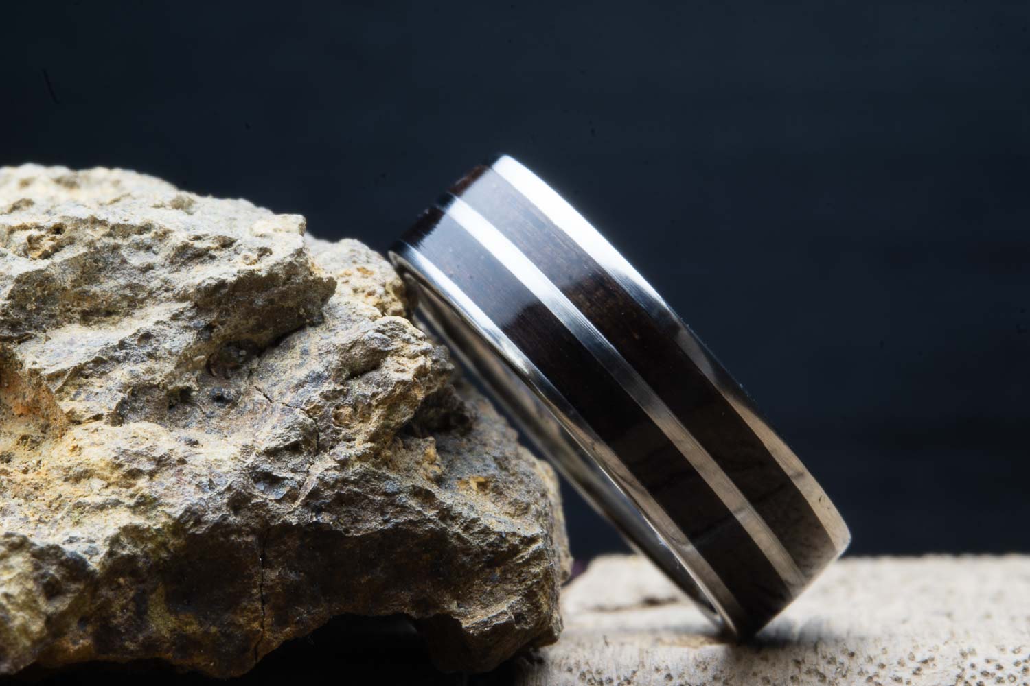 Ebony wood double inlay ring