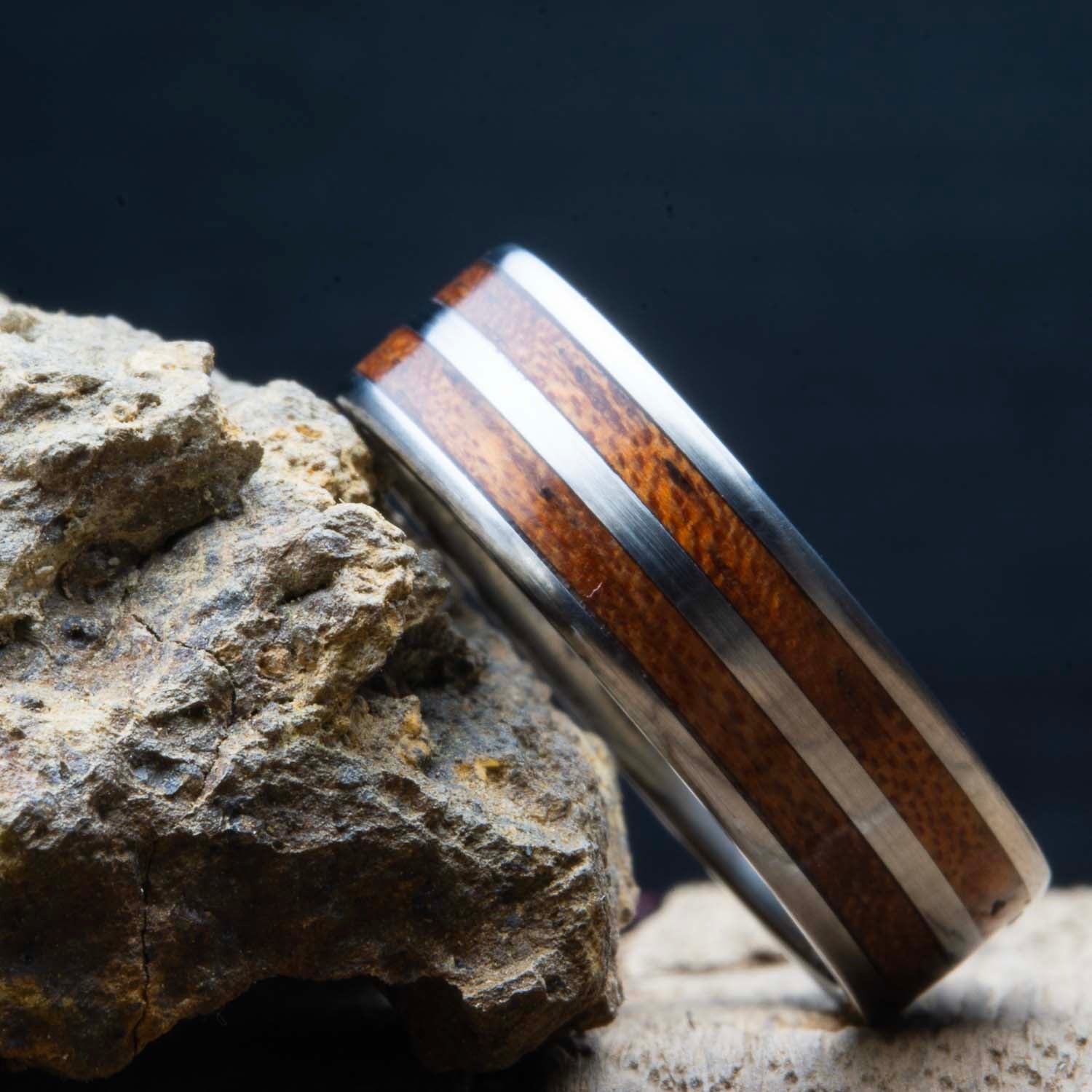Acacia wood double inlay ring