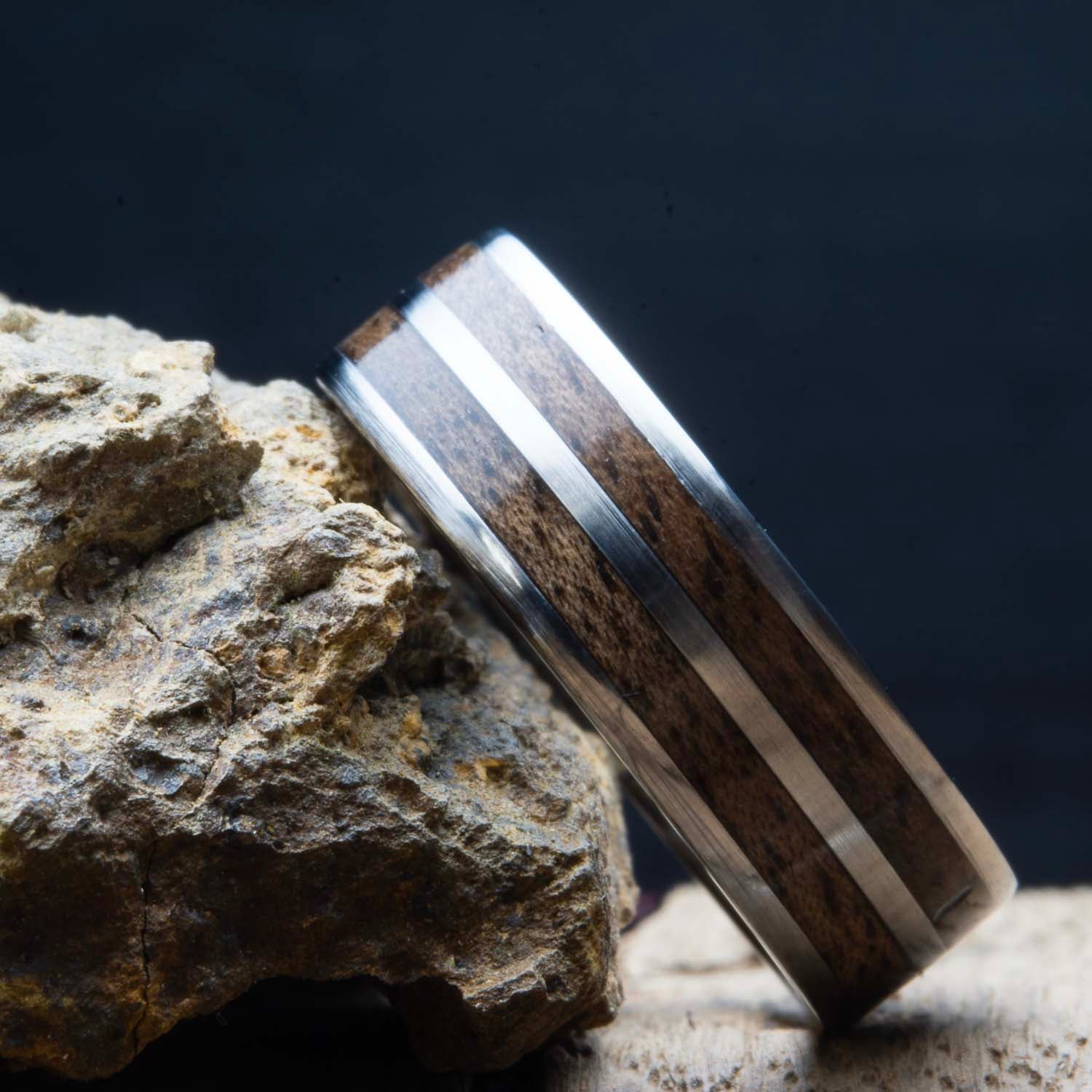 Walnut wood double inlay ring