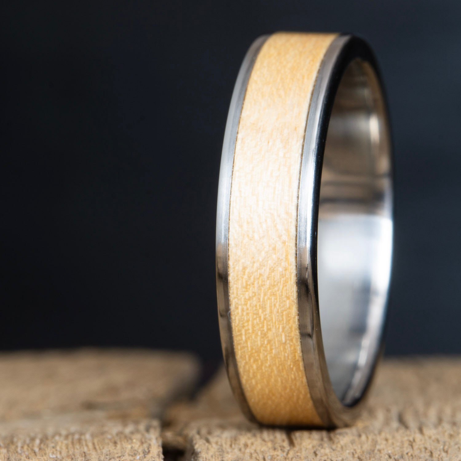 Maple inlay titanium ring
