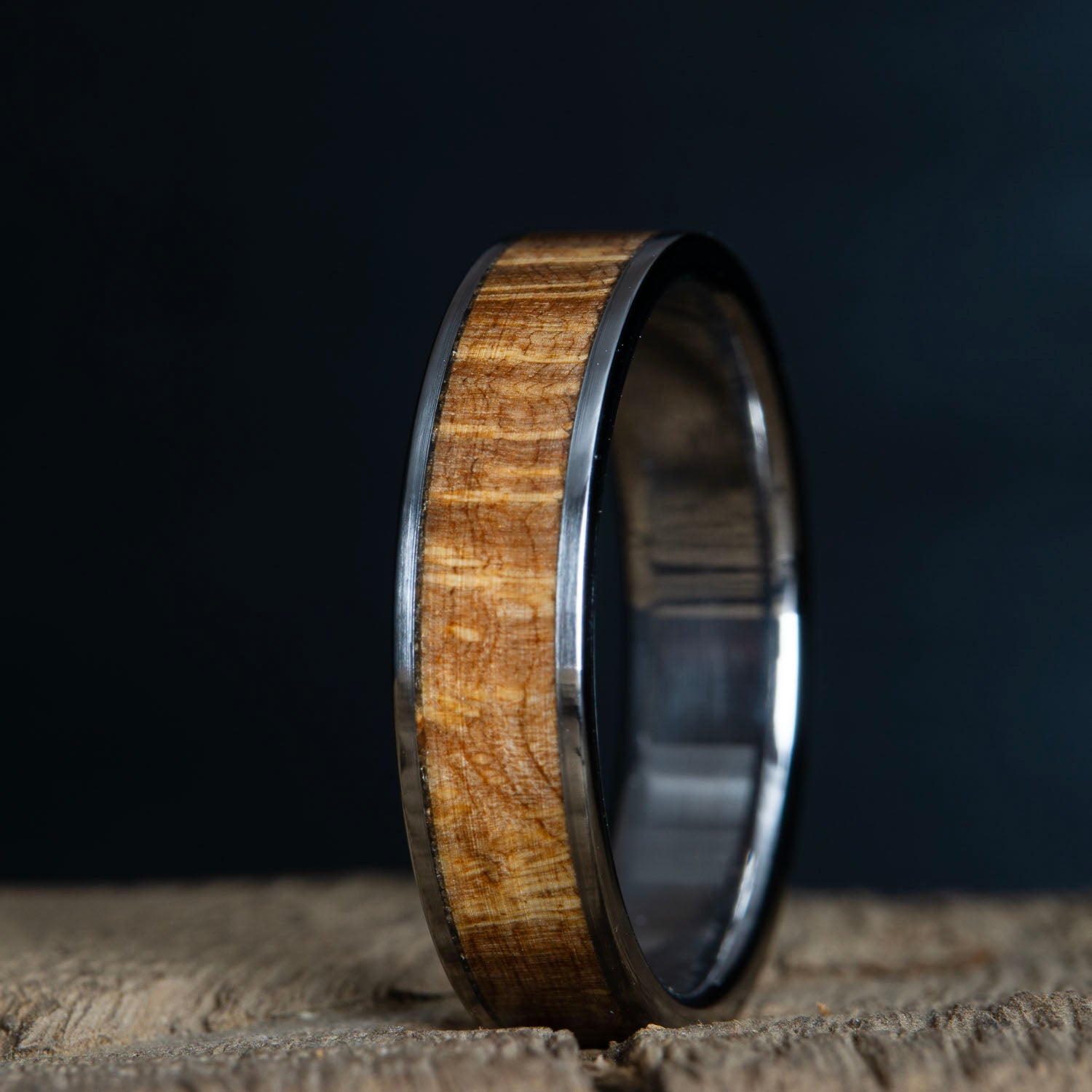 Oak burl inlay titanium ring