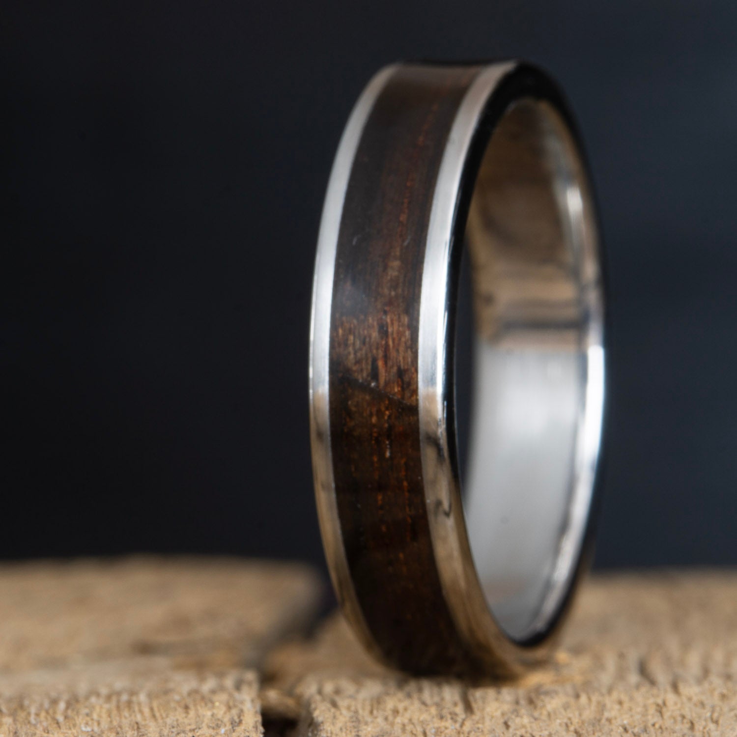 Ebony inlay titanium ring