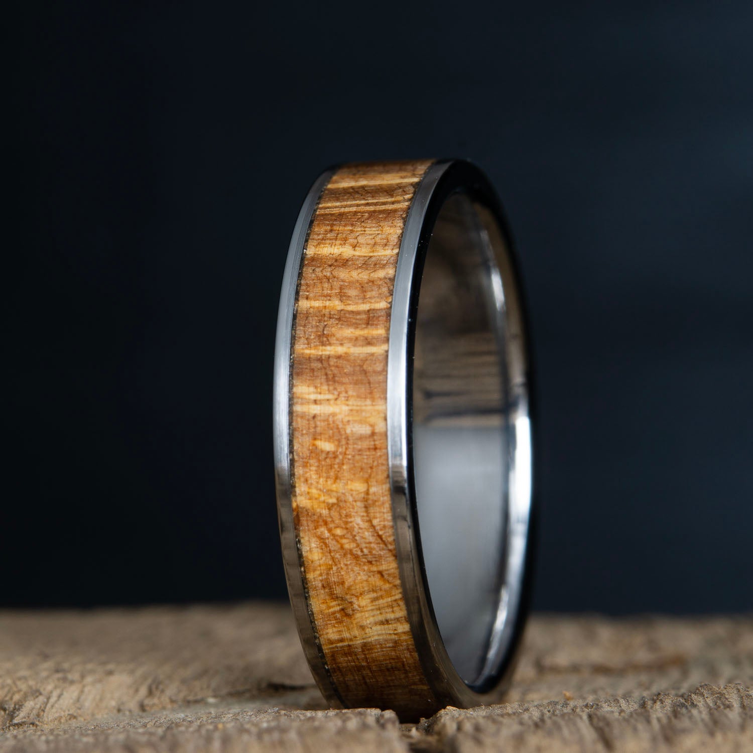 Oak burl inlay titanium ring