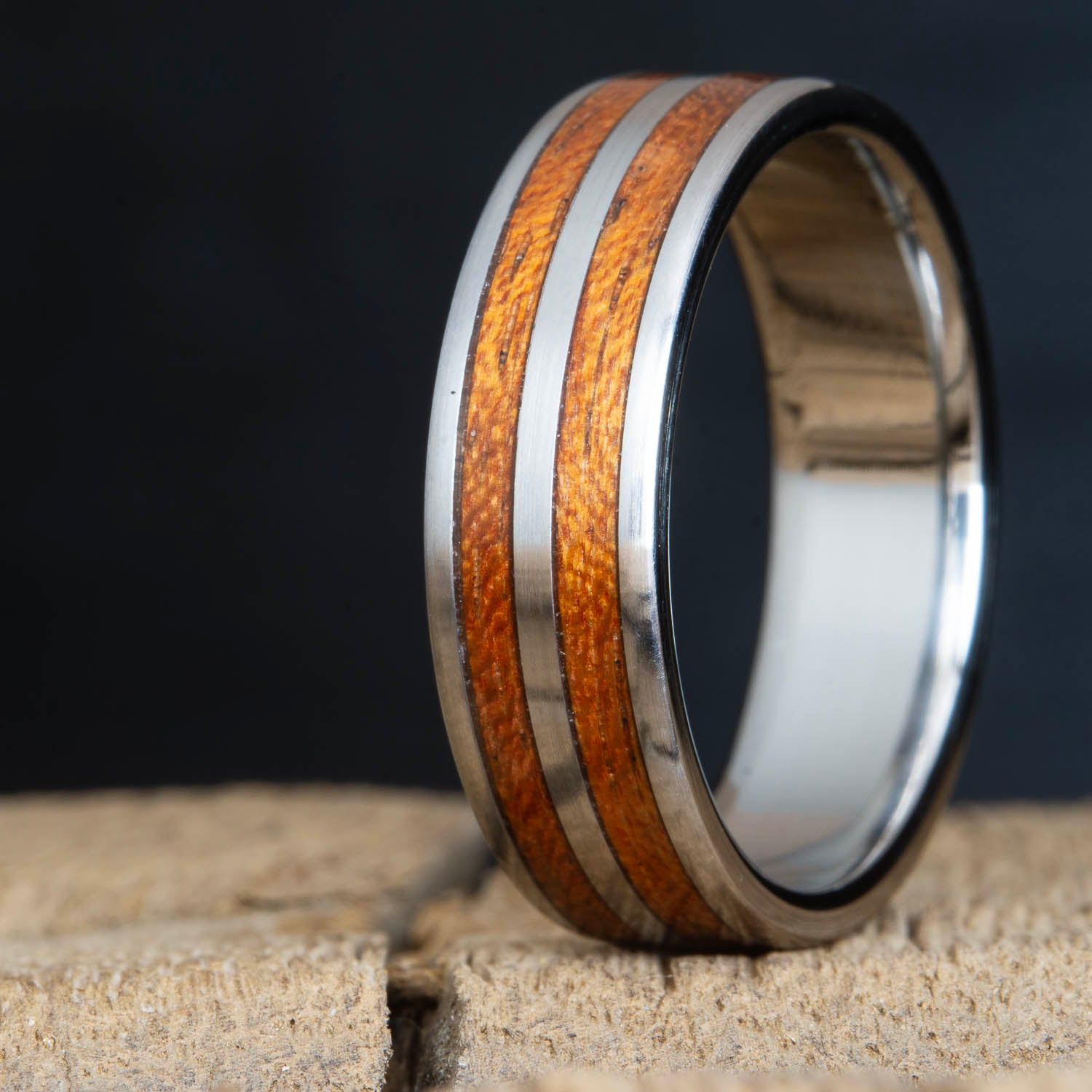 Acacia wood double inlay ring