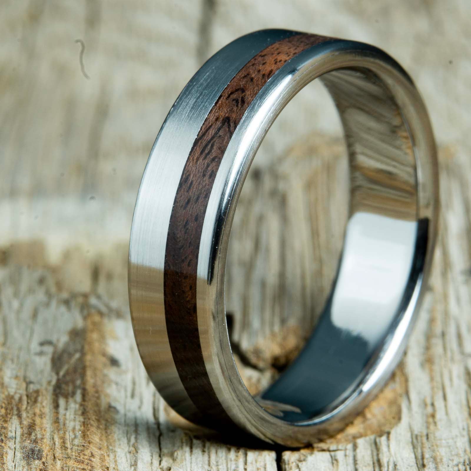 Rugged Black Walnut wood and titanium ring
