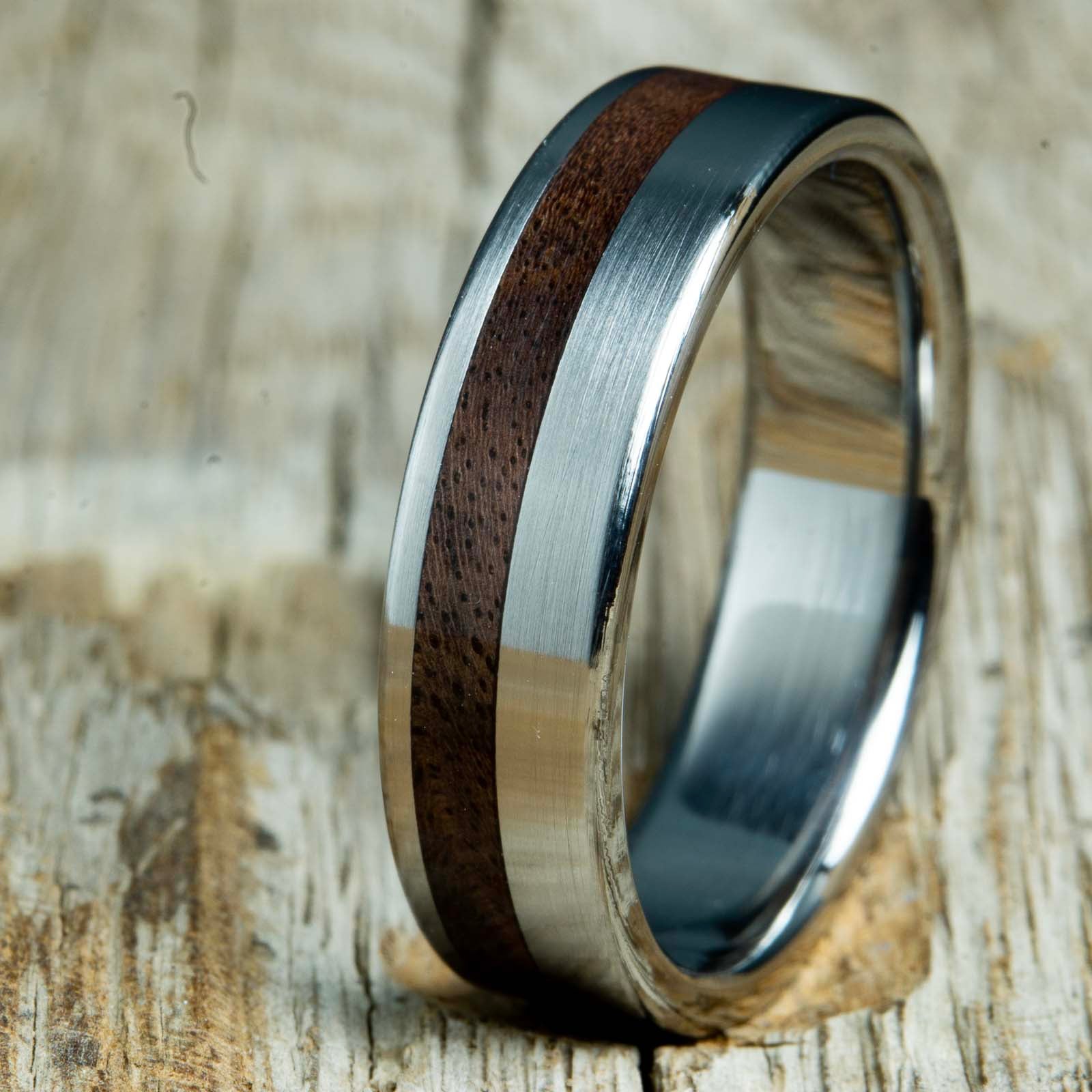 Offset Walnut wood inlay with satin titanium