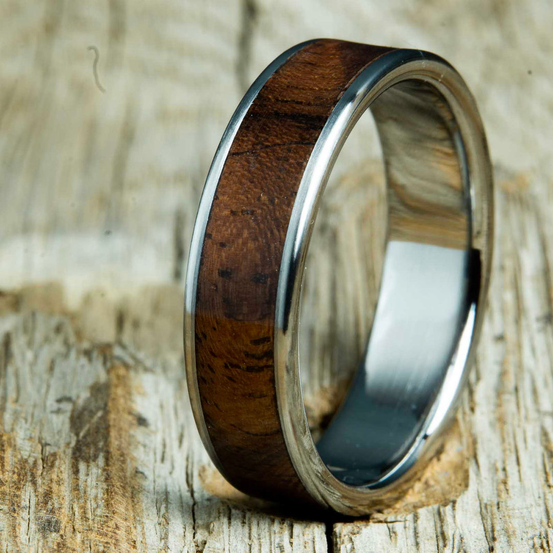 Black walnut mens ring – Peacefield Titanium