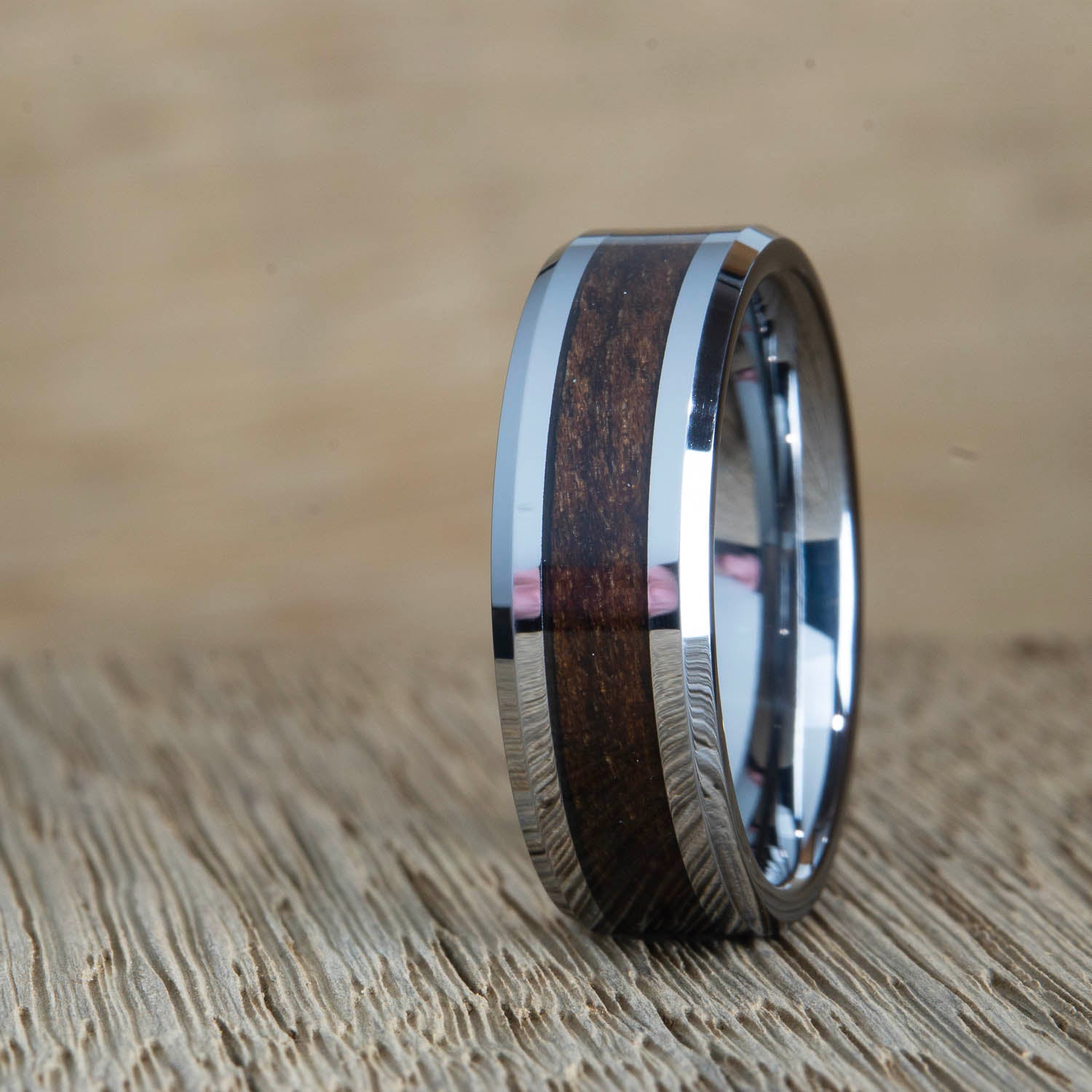 "The Woodland" Tungsten ring with walnut inlay