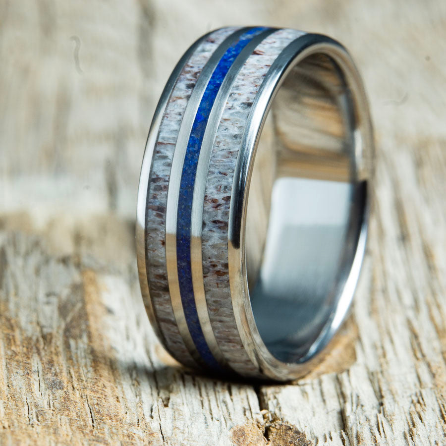 antler ring with lapis stone