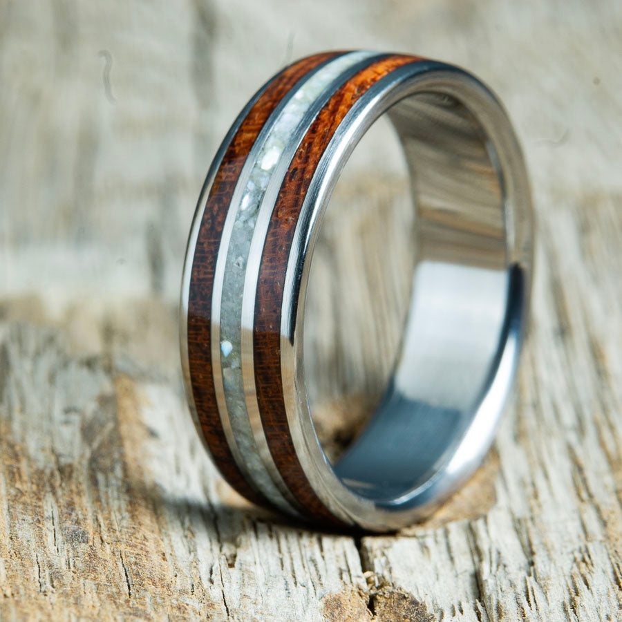 Mother of pearl and Bubinga wood ring