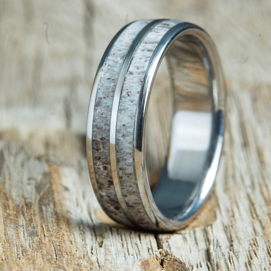 domed double antler inlay with titanium ring
