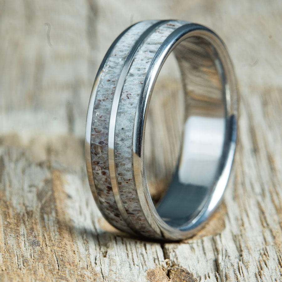 titanium ring with antler 