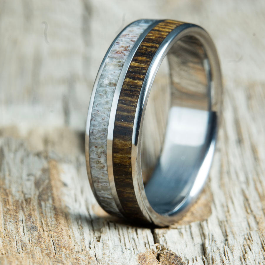 Antler and bocote wood ring
