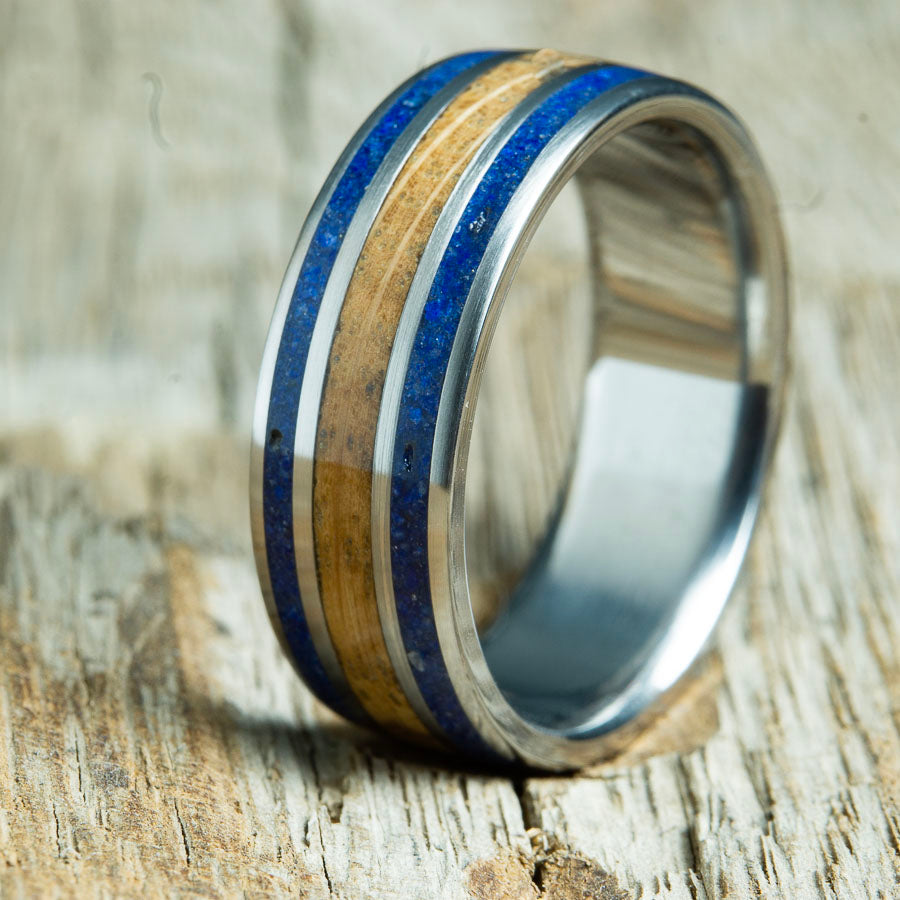 whiskey barrel wood rings with stone inlay