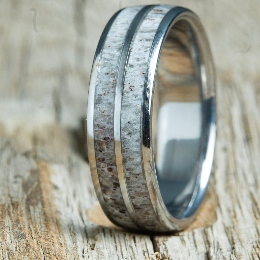 double inlay antler ring