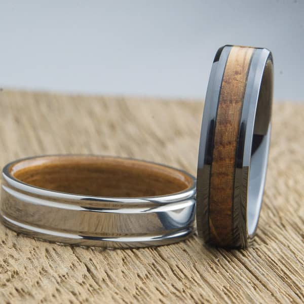 black and silver whiskey barrel rings