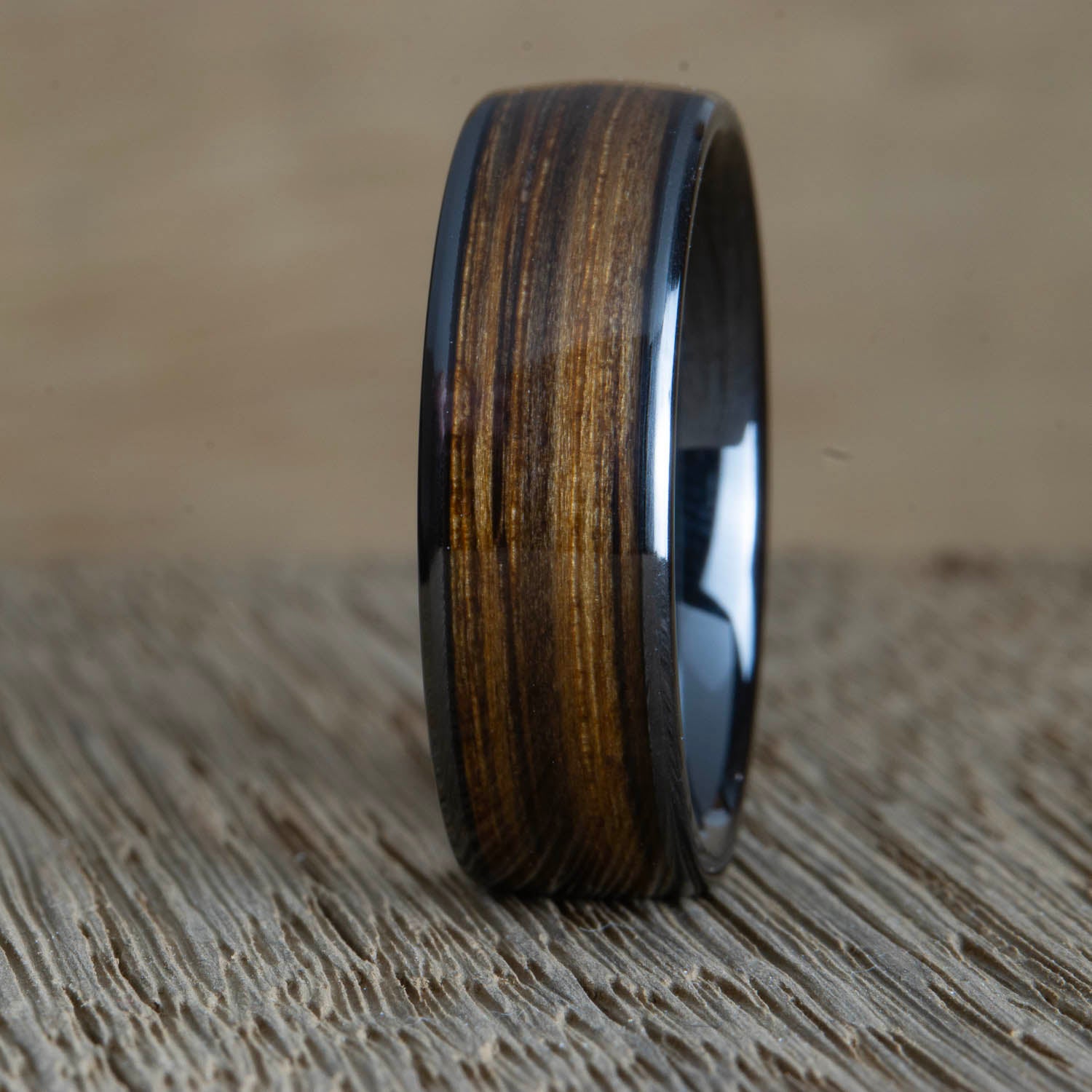whiskey barrel wood on black ring