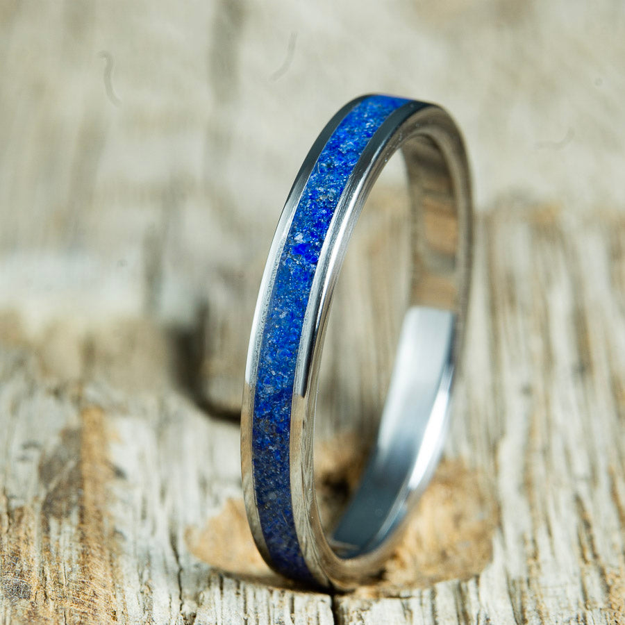Womens lapis stone inlay wedding ring