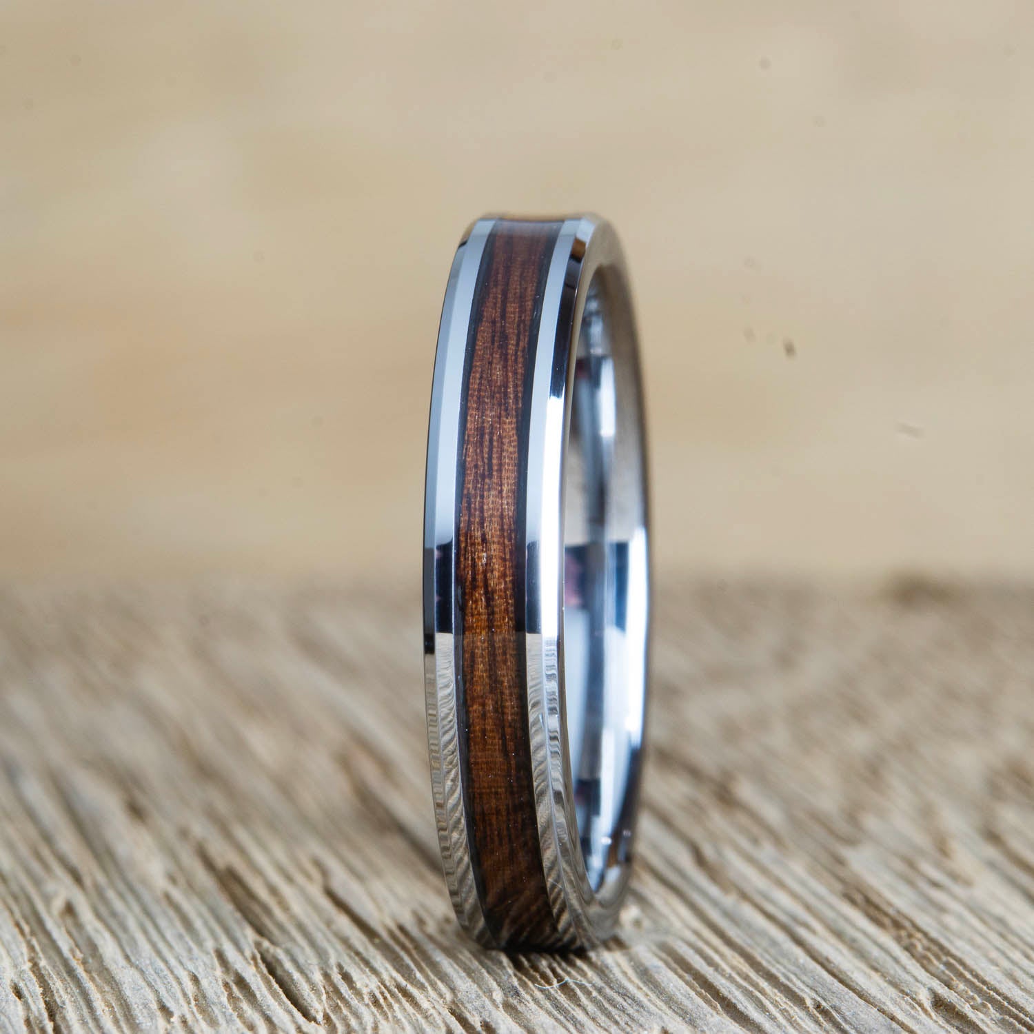 "The Rose Garden" Womens tungsten ring with Rosewood inlay